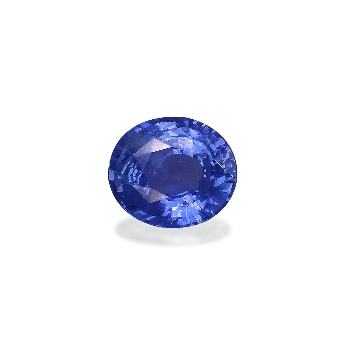 Une pierre précieuse Saphir Bleu · 5,62 ct de Bonnot Paris est placée sur un fond blanc, présentant de multiples nuances de bleu tandis que la lumière danse sur sa surface ronde et facettée.