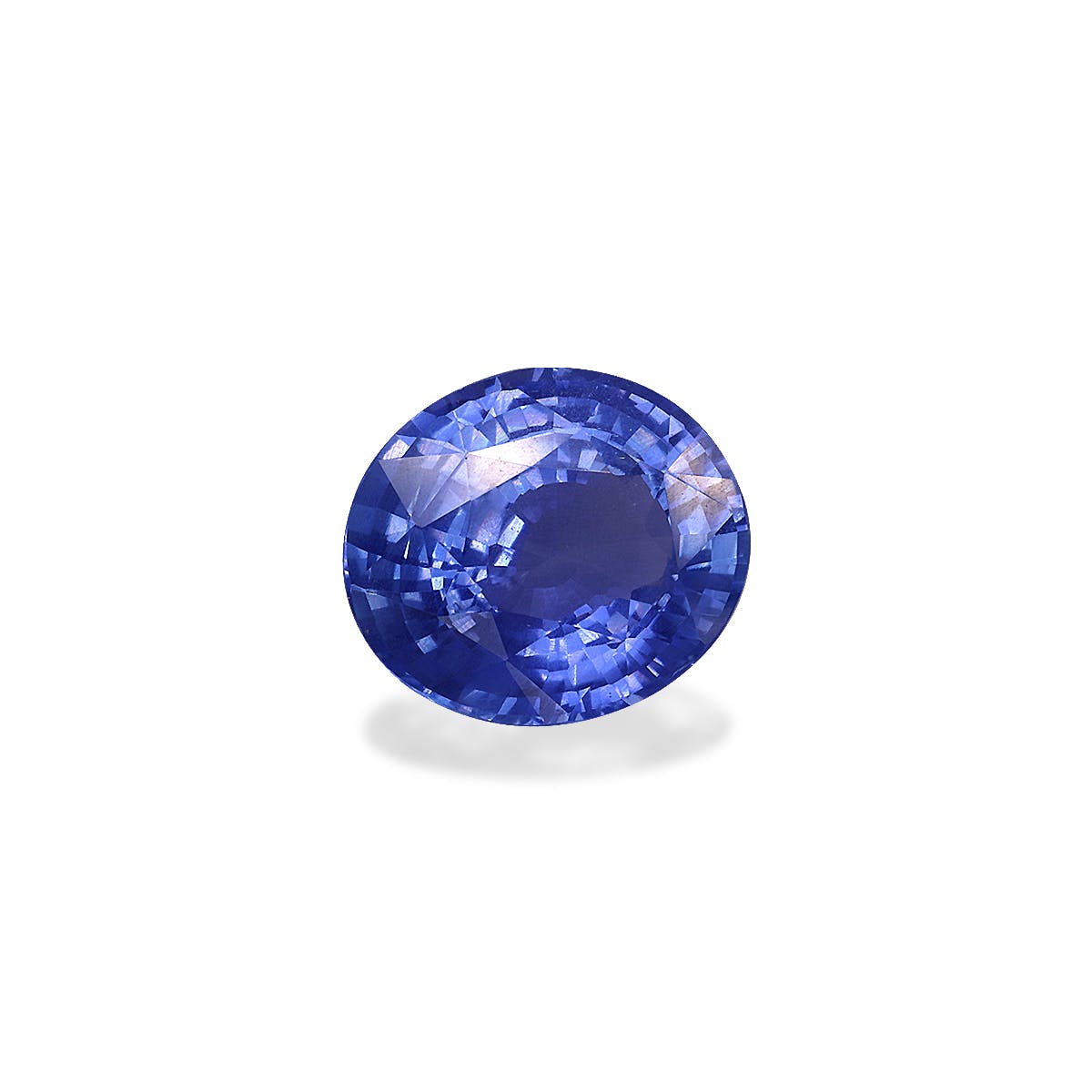 Le Saphir Bleu · 5,62 carats de Bonnot Paris est une pierre précieuse taille ronde d'un bleu profond et vibrant, mis en valeur sur un fond blanc uni. Ses facettes, taillées avec expertise, reflètent magnifiquement la lumière, lui conférant un éclat étincelant.