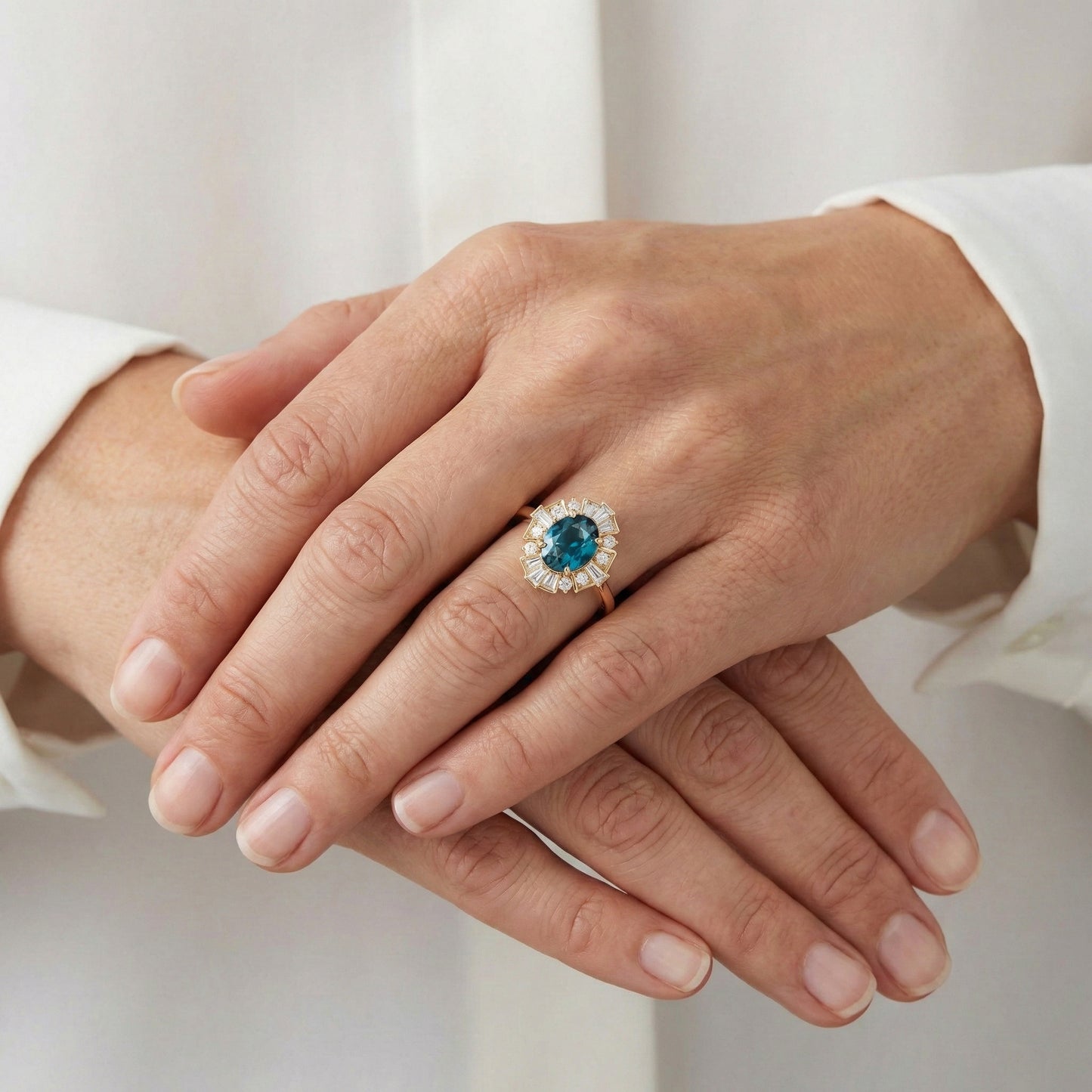 bague de fiançailles saphir teal art deco