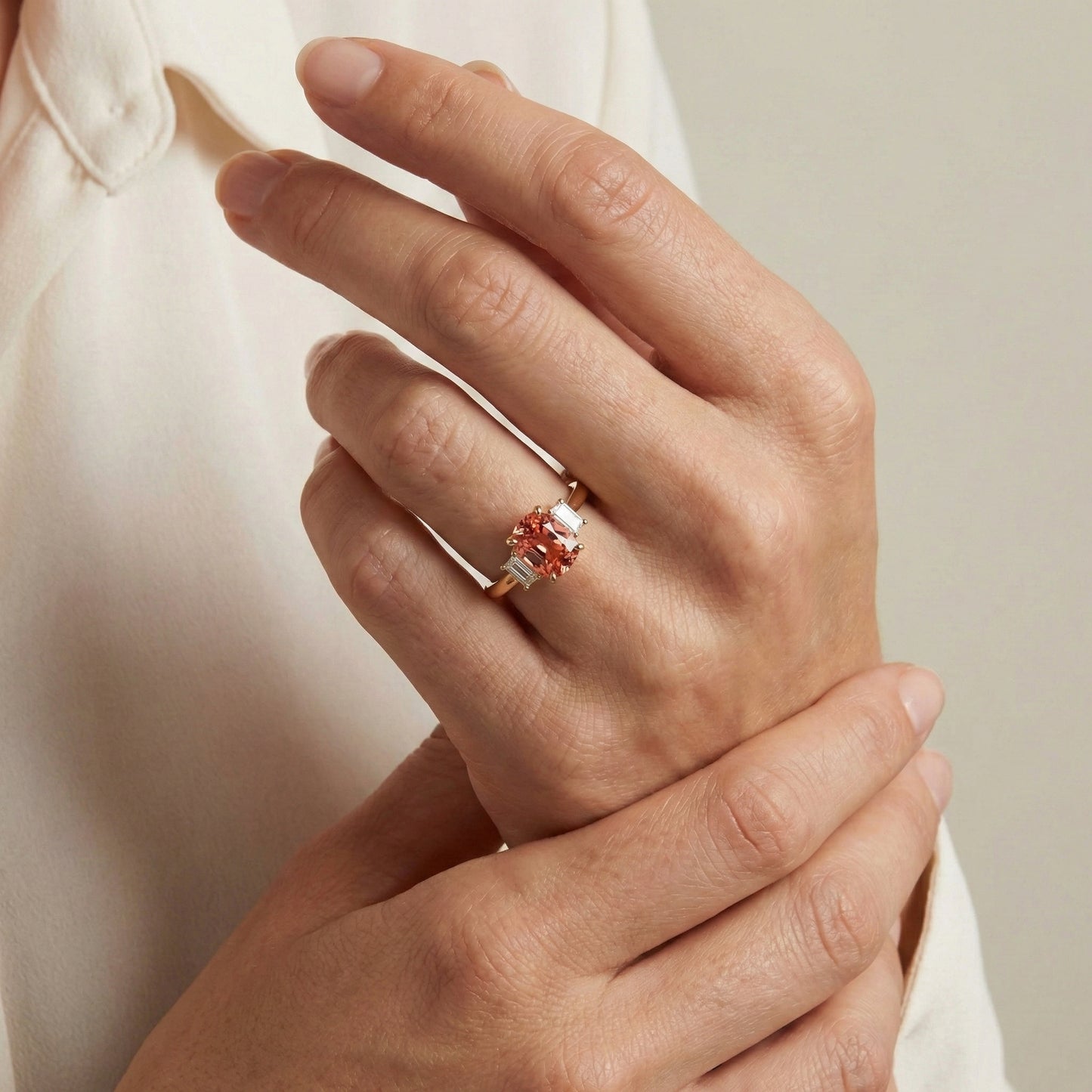 Anillo Zafiro Padparadscha Neutral - vista adicional | Joyería Bonnot Paris — Bonnot Paris