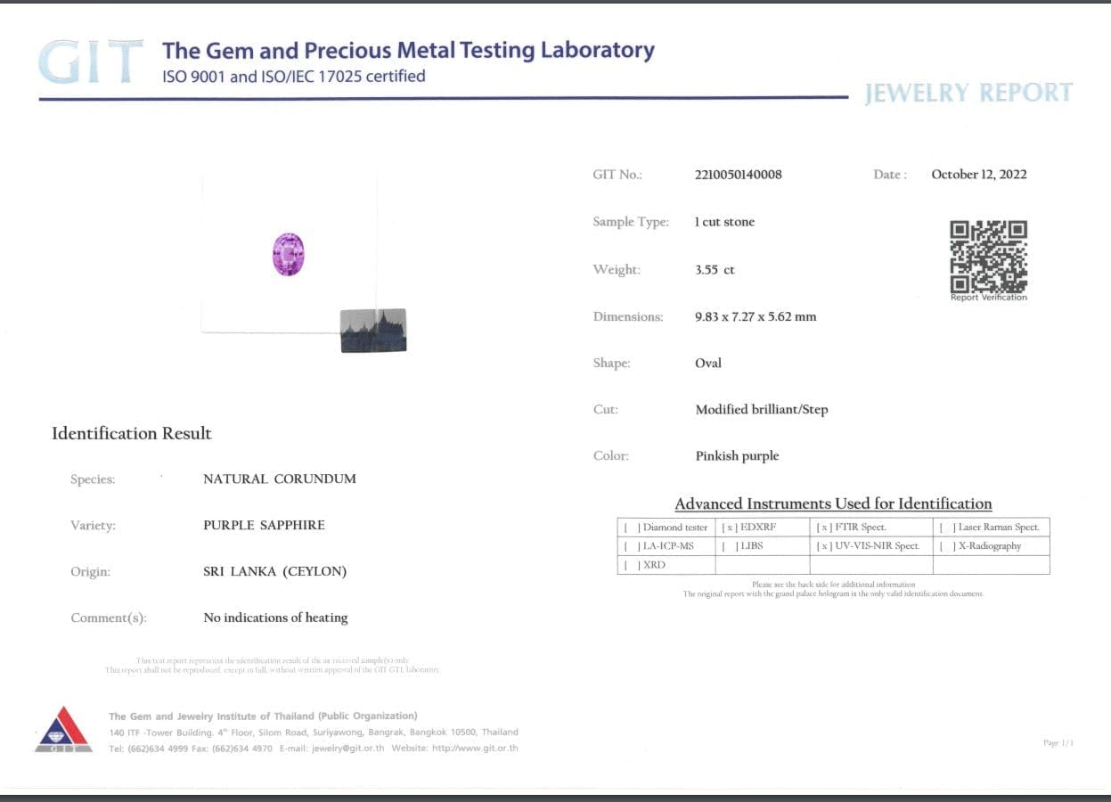 Zaffiro Viola Ovale da 3,55ct