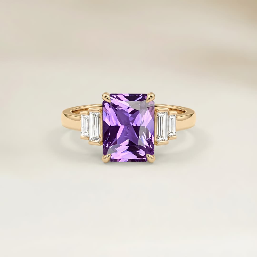 Art Deco Violet Sapphire Radiant Ring, 1.60ct