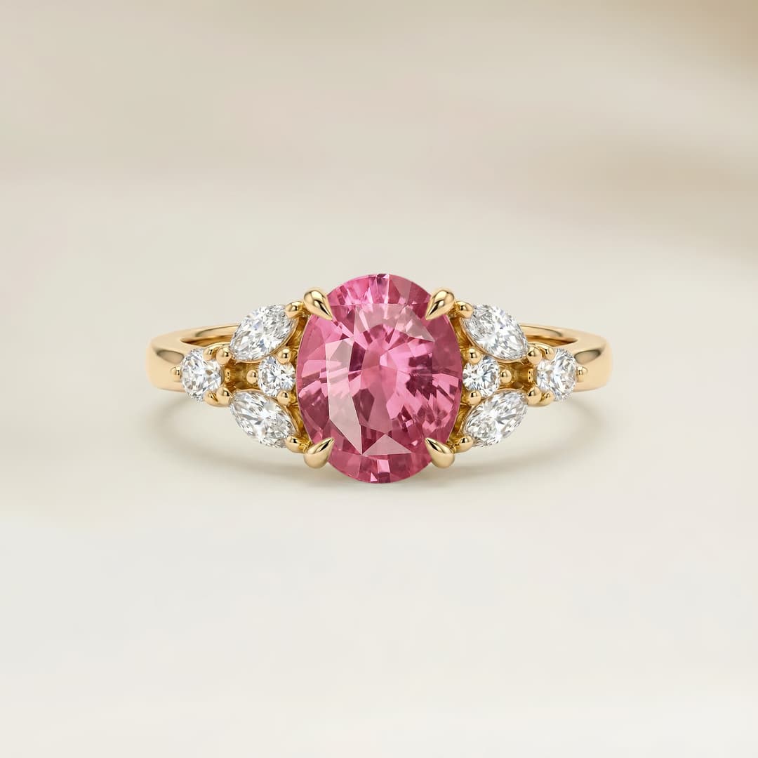 Ring Floral Padparadscha-Saphir Oval 1,90 ct
