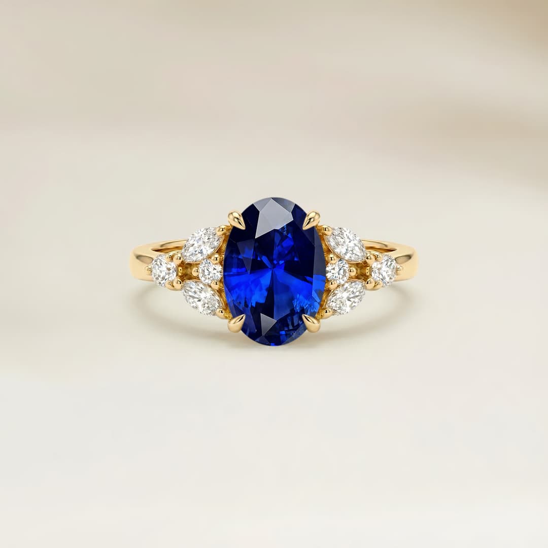 Anel Floral Safira Azul Oval de 1,01ct