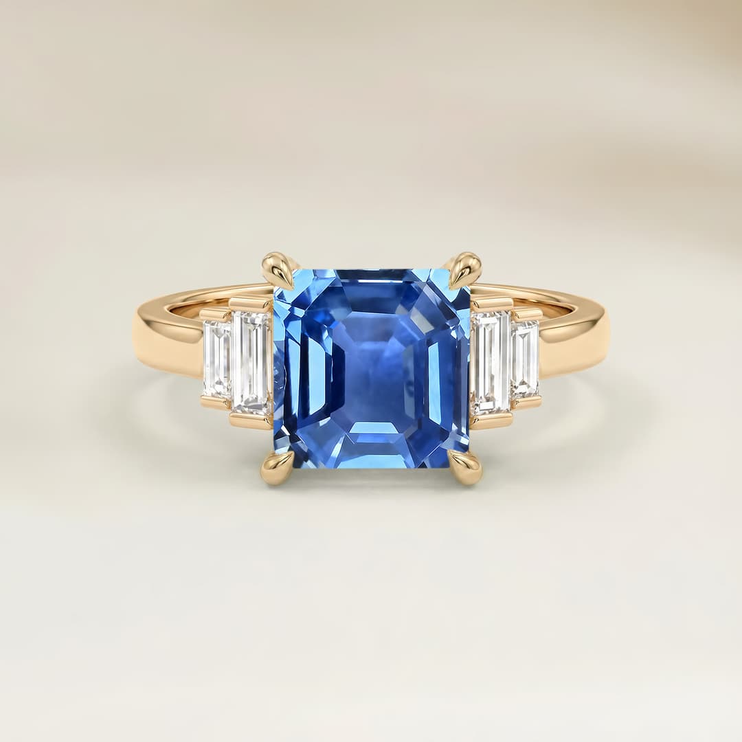 Bague Art Deco Saphir Bleu Rectangle de 1,65ct