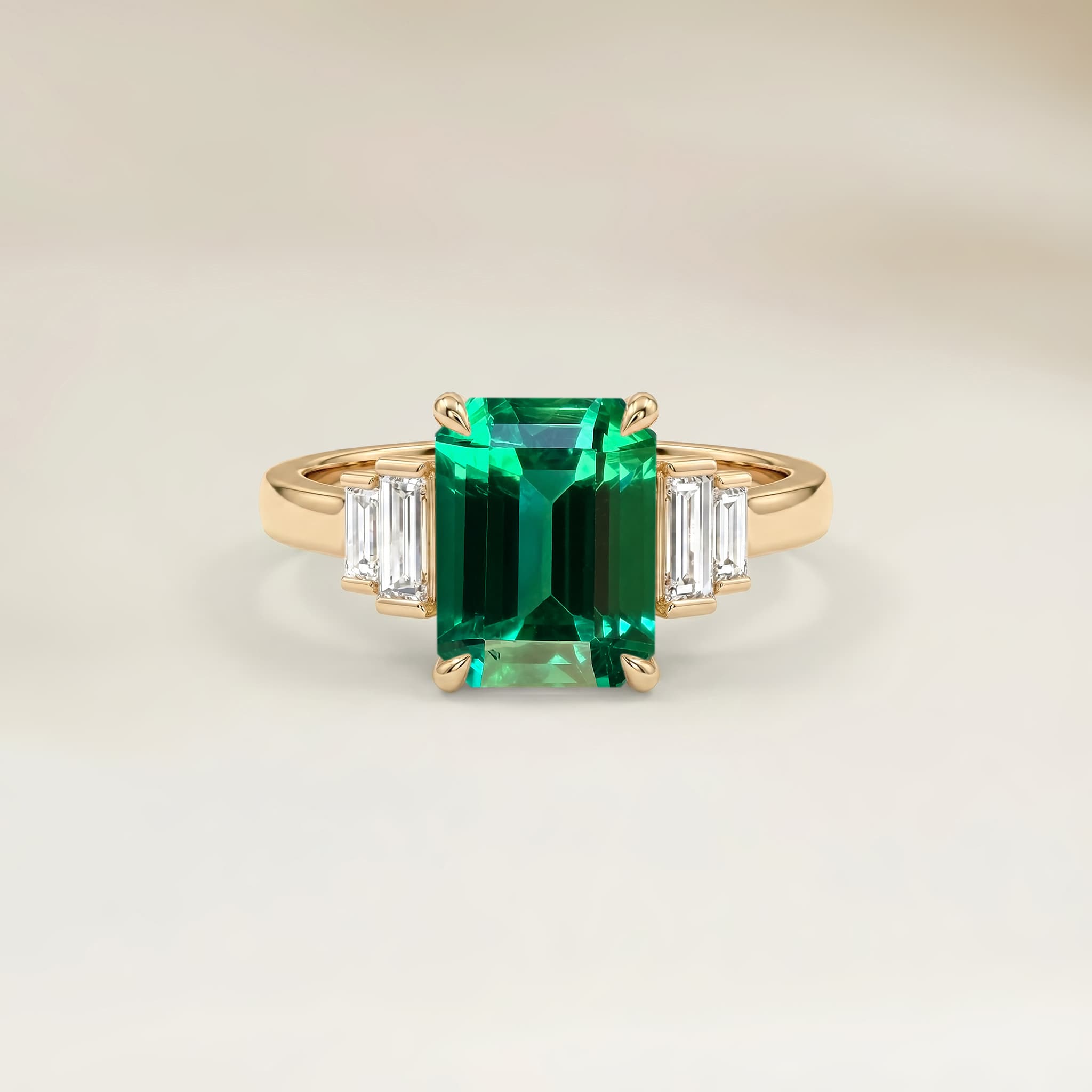 Bague Art Deco Emeraude de Zambie Rectangle de 1,71ct — Or Jaune 18k - vue principale