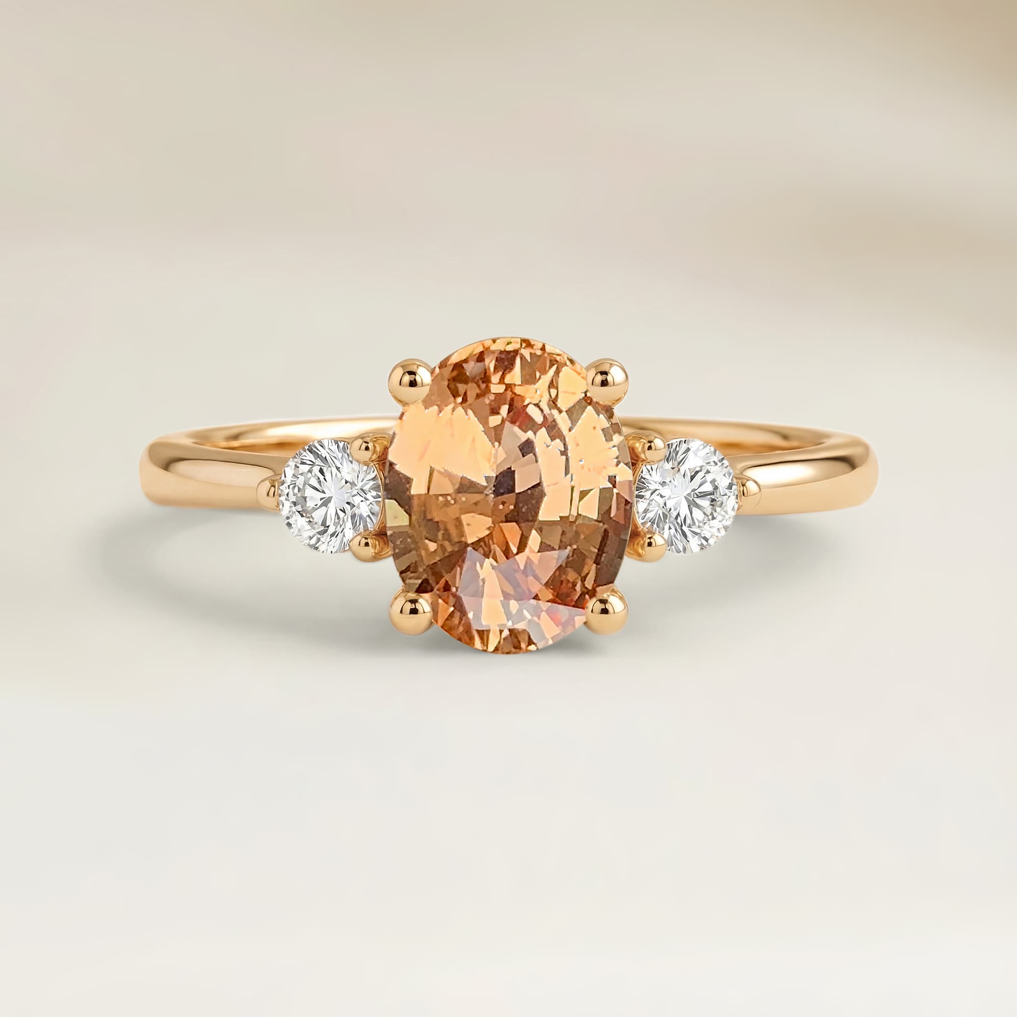 Bague Epaulé Saphir Padparadscha Ovale de 1,20ct — Or Jaune 18k - vue principale