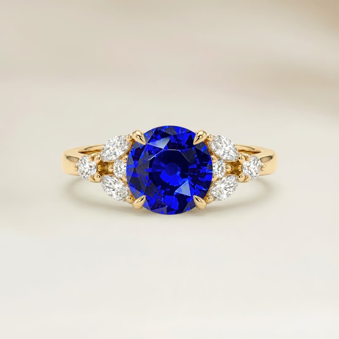 Bague Floral Saphir Bleu Rond de 2,52ct