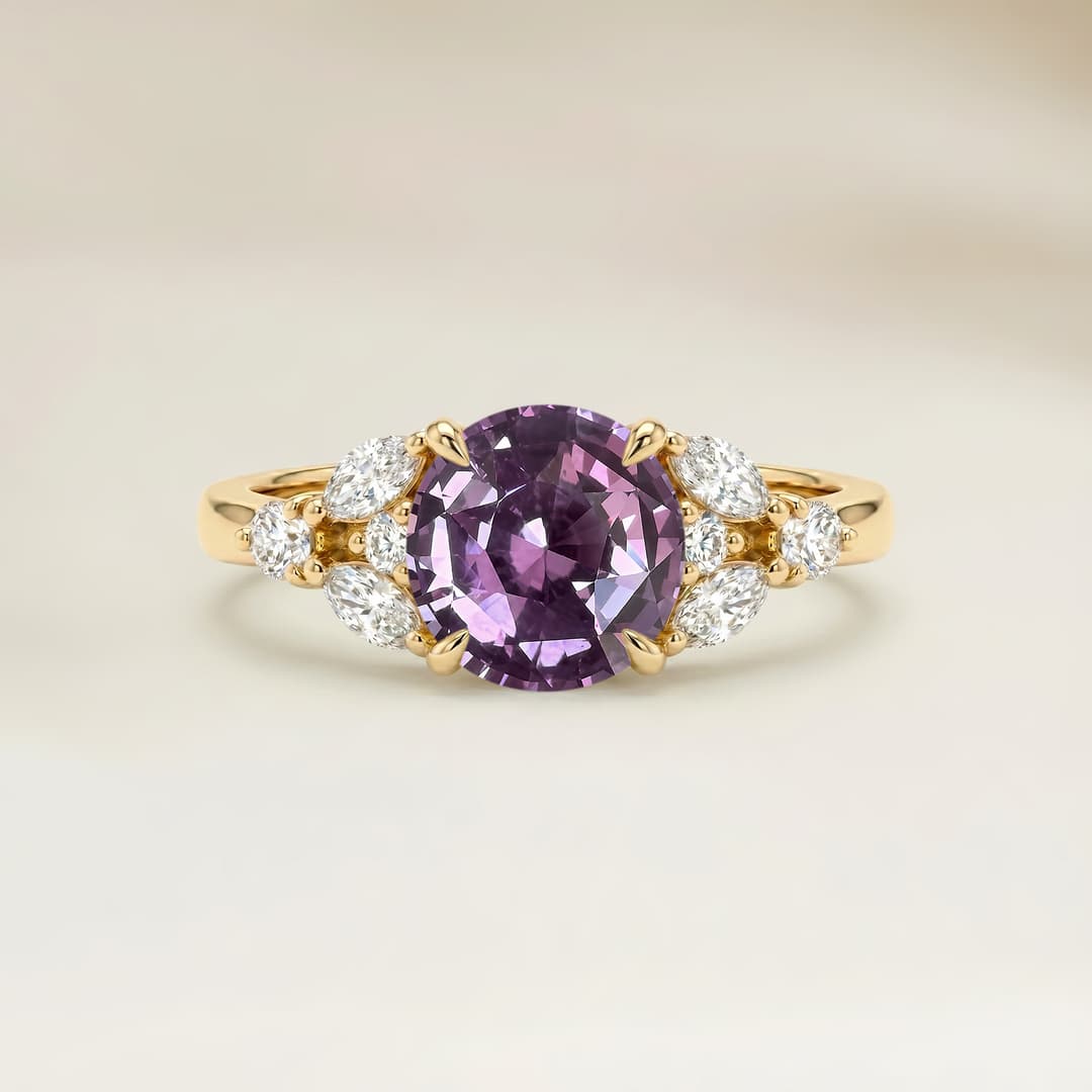 Anillo Floral Zafiro Violeta Redondo de 1,38ct