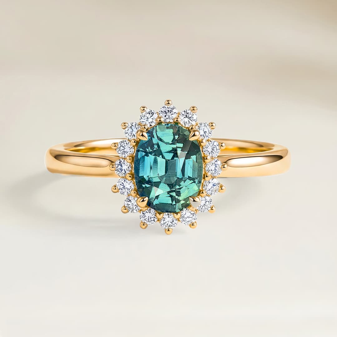 Anillo Floral Zafiro Teal Oval de 1,28ct
