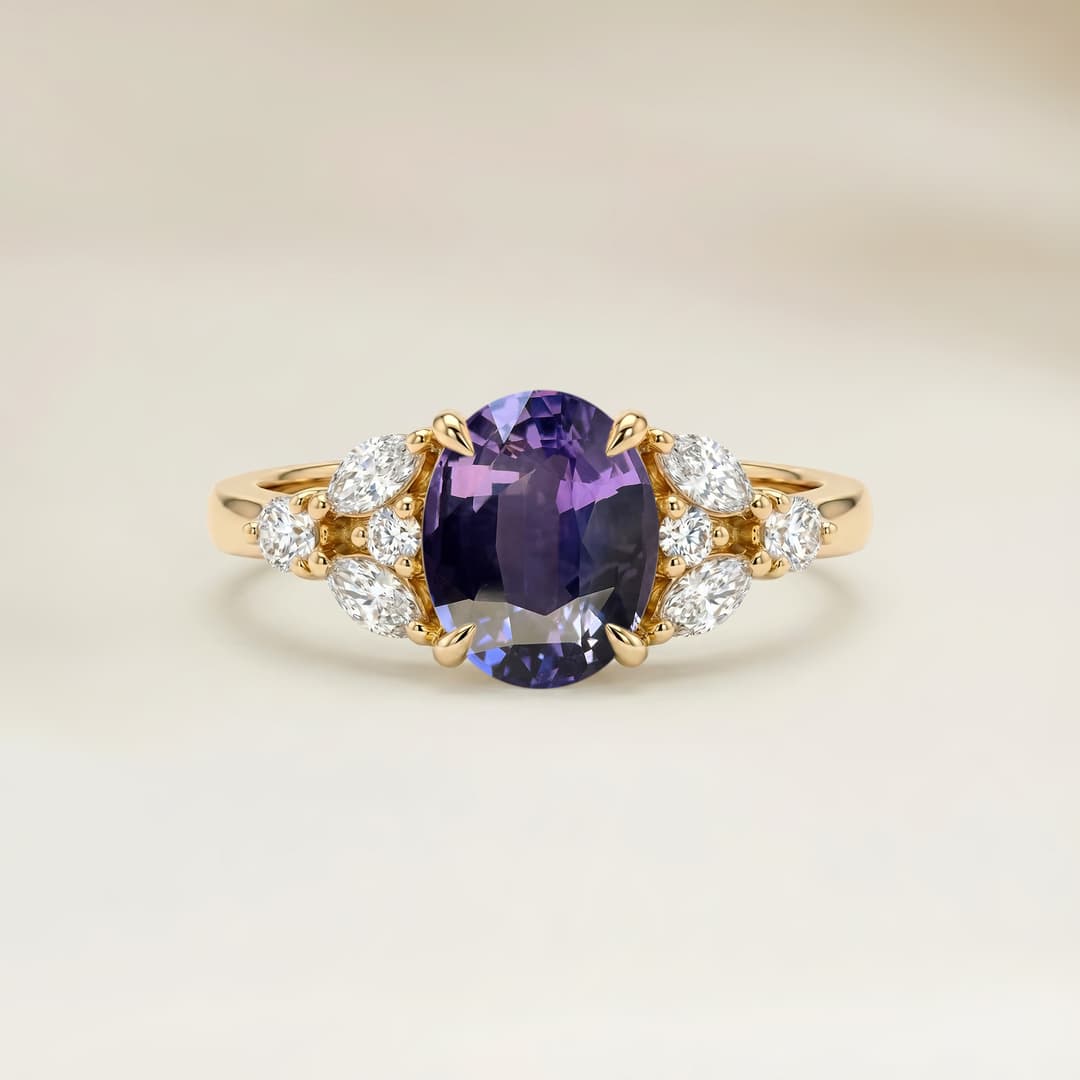 Anillo Floral Zafiro Violeta Oval de 1,51ct