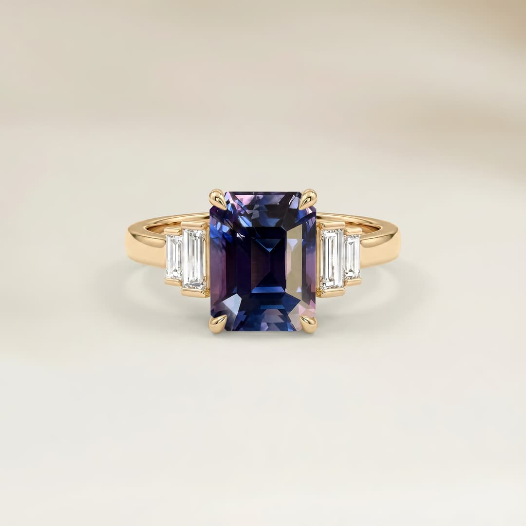 Bague Art Deco Saphir Bicolore Rectangle de 1,06ct