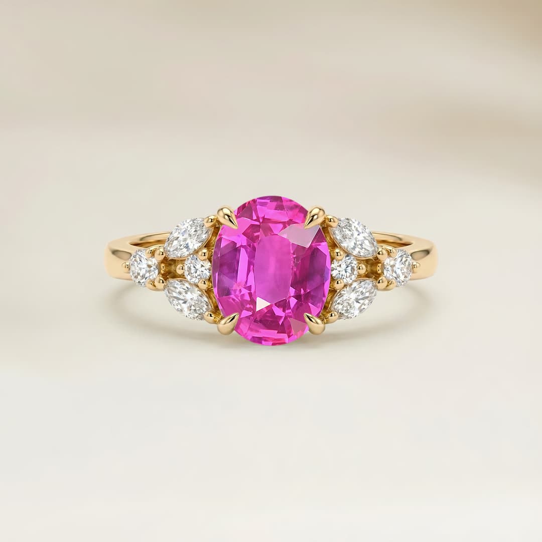 Bague Floral Saphir Rose Ovale de 2,05ct