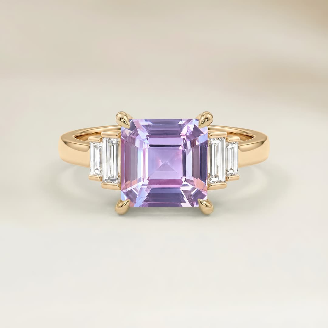 Art Deco Pink Sapphire Emerald Cut Ring, 1.12ct
