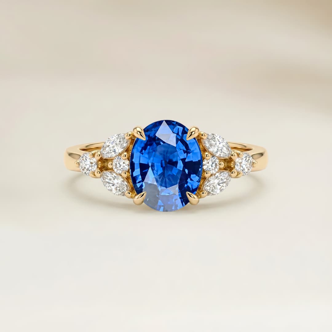 Bague Floral Saphir Bleu Ovale de 1,56ct