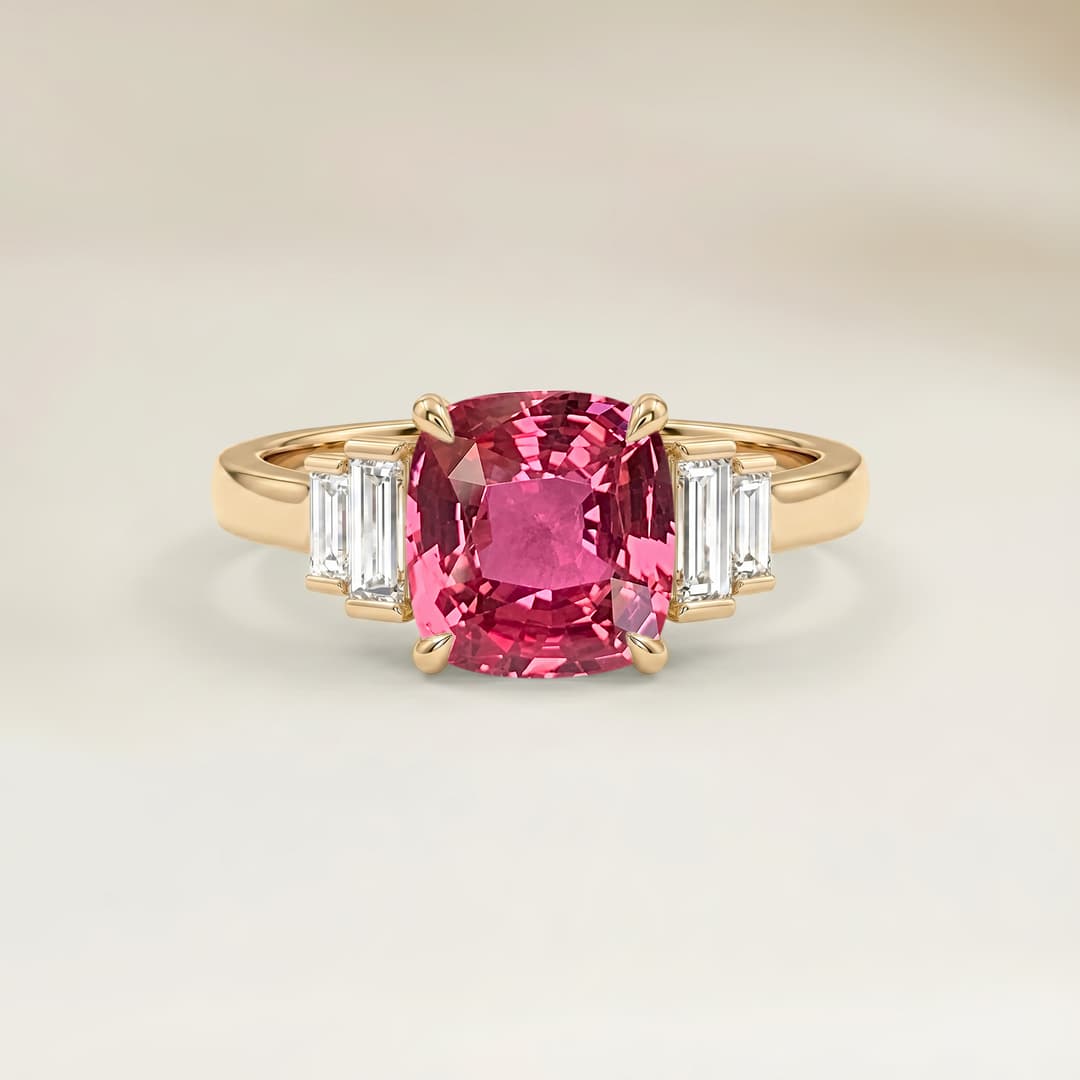 Art-Déco-Ring mit Padparadscha-Saphir, Kissenschliff, 1,06 ct