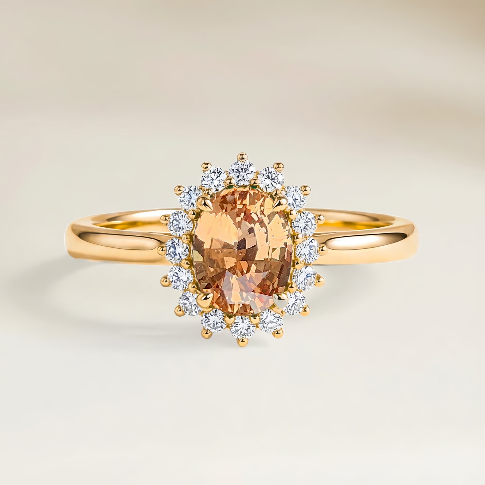 Bague Floral Saphir Padparadscha Ovale de 1,20ct — Or Jaune 18k - vue principale