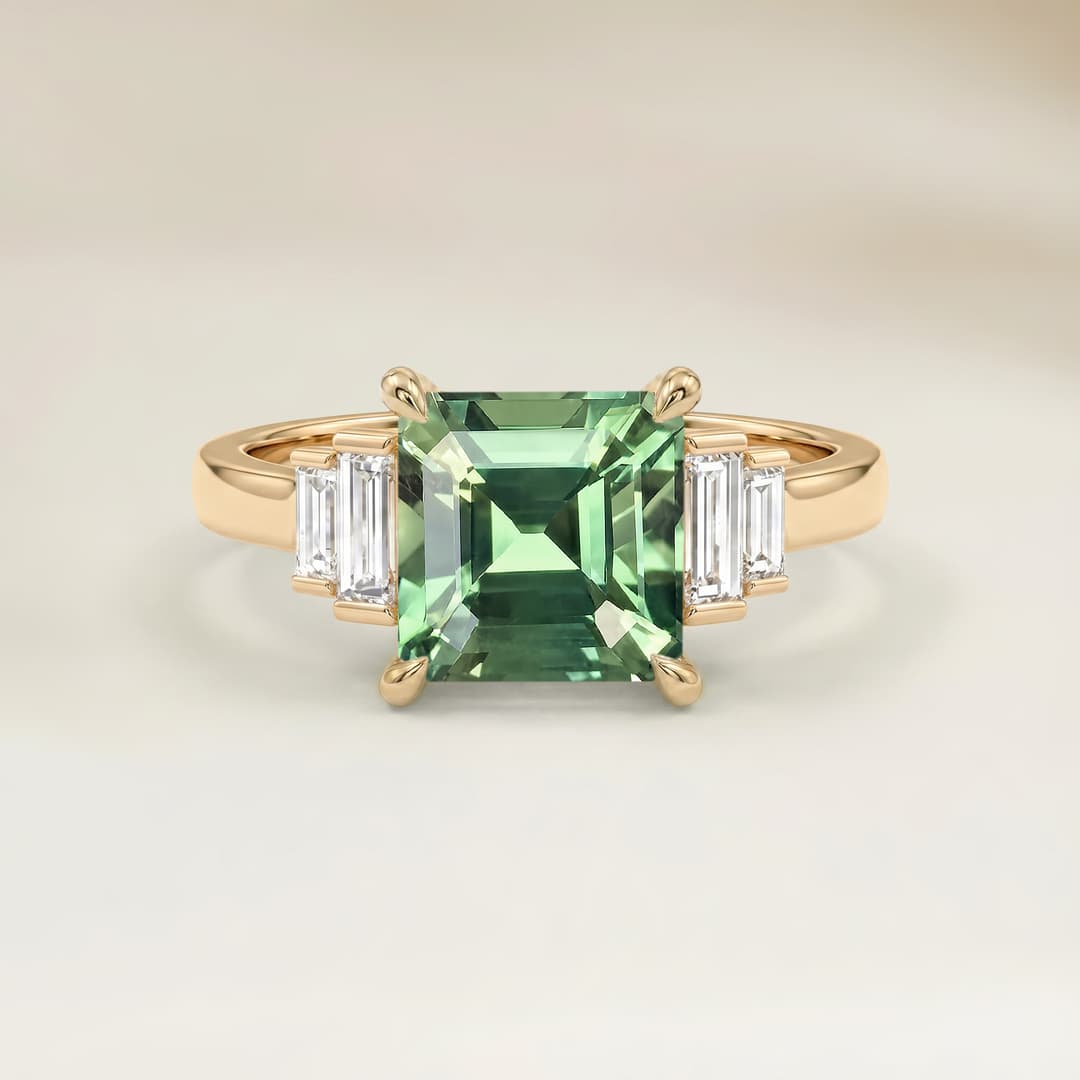 Anello Art Déco Zaffiro Teal Emerald Cut da 1,81ct
