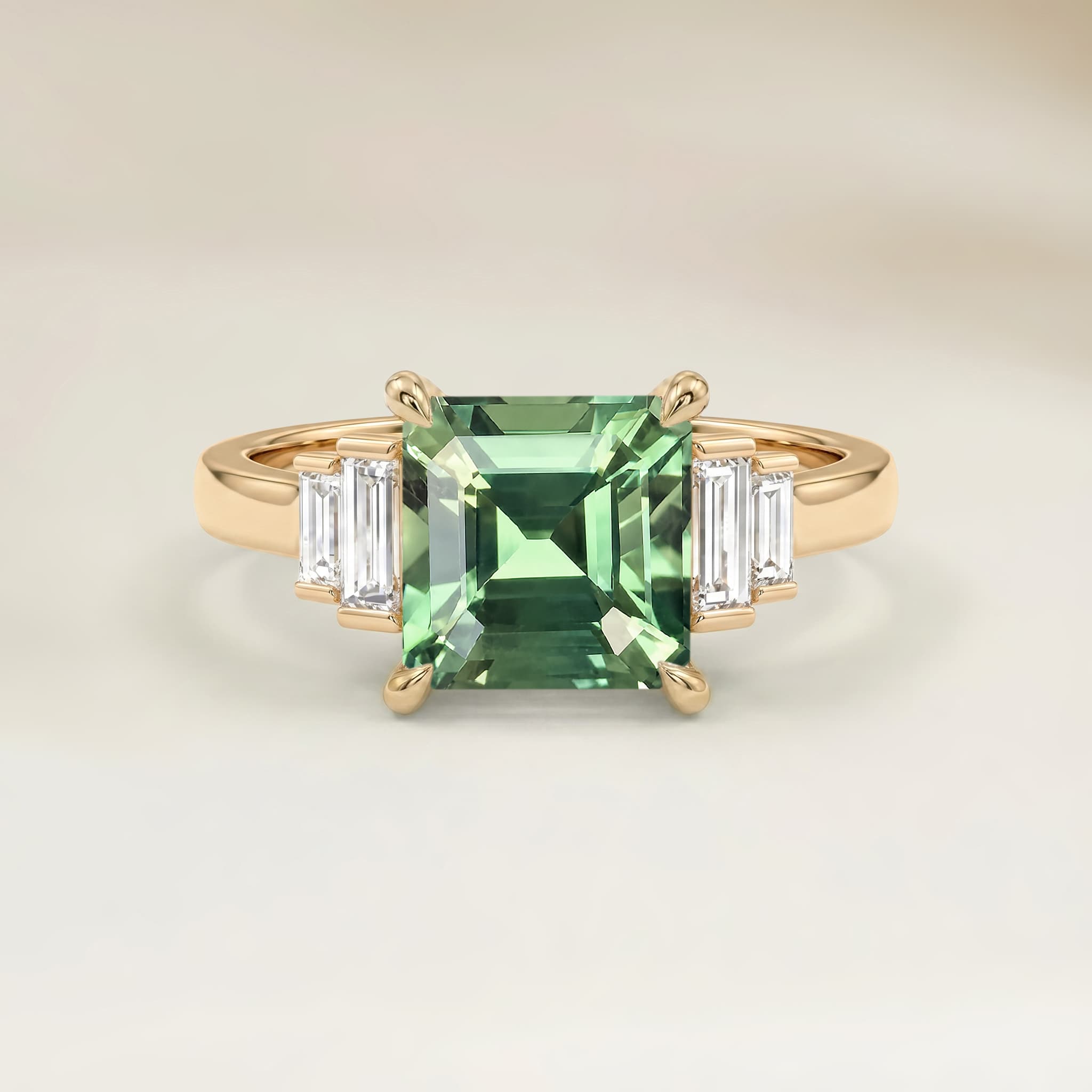 Bague Art Deco Saphir Teal Emerald Cut de 1,81ct — Or Jaune 18k - vue principale