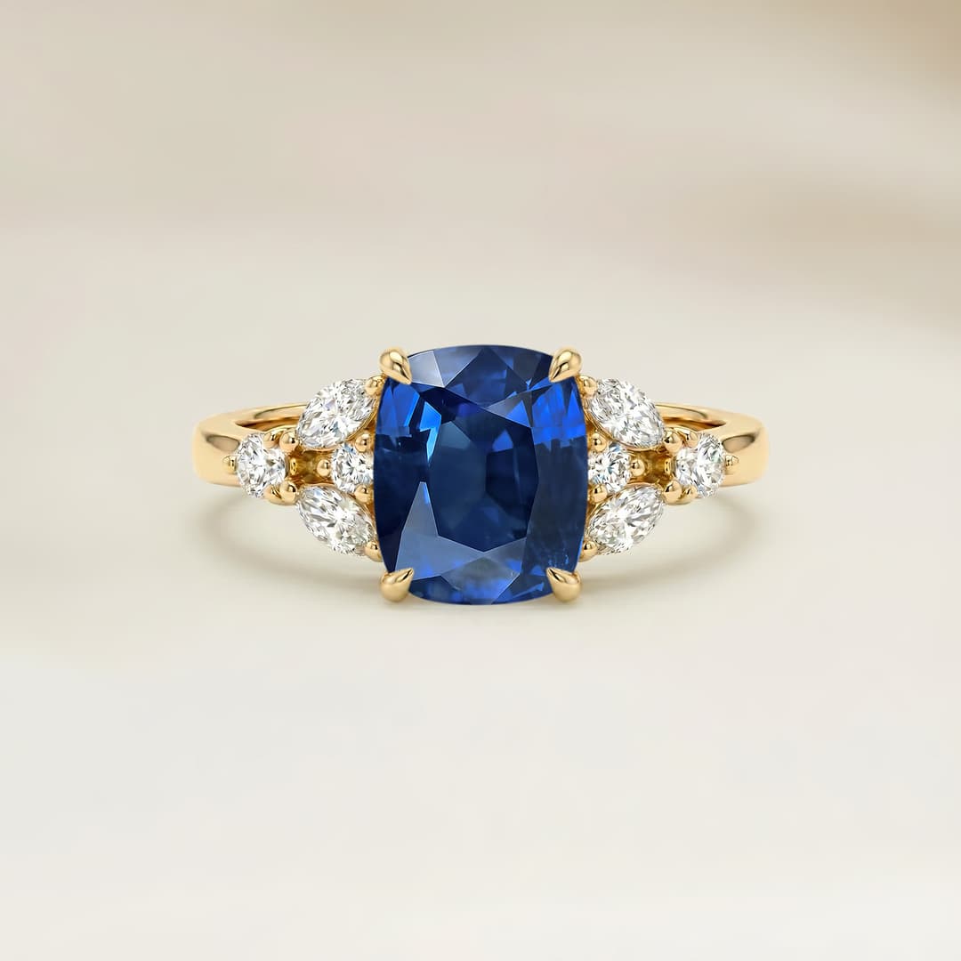 Anello Floreale Zaffiro Blu Cuscino da 1,19ct
