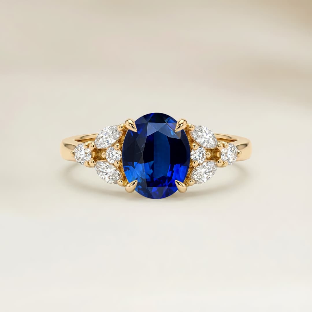 Ring Floral Blauer Saphir Oval 1,54 ct