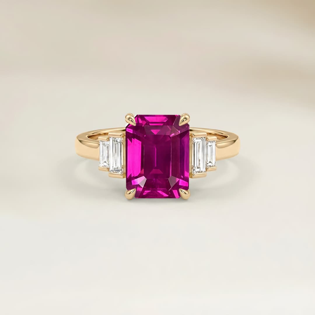 Anello Art Deco Zaffiro Rosa Emerald Cut da 3,01ct