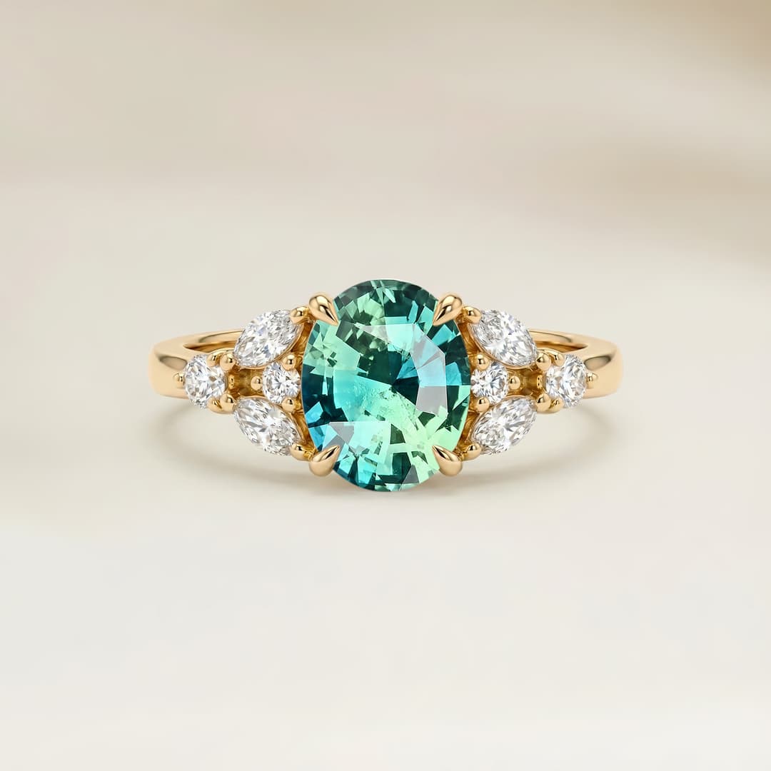 Bague Floral Saphir Teal Ovale de 1,79ct