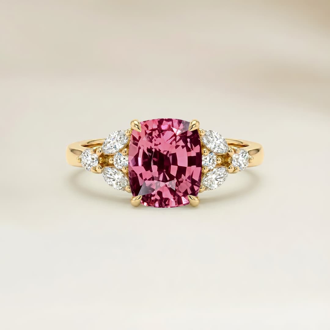 Bague Floral Saphir Padparadscha Coussin de 1,07ct