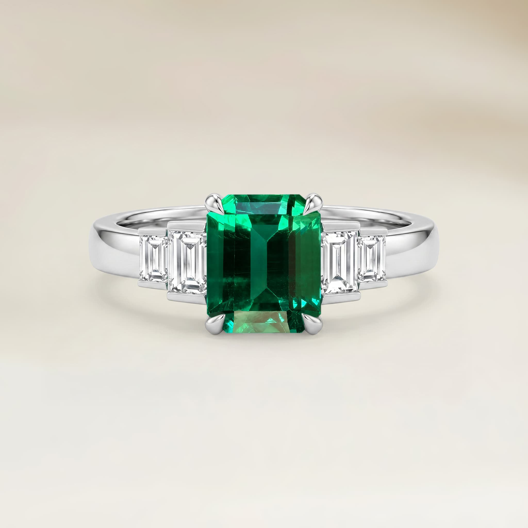 Bague Art Deco Emeraude de Zambie Rectangle de 1,71ct