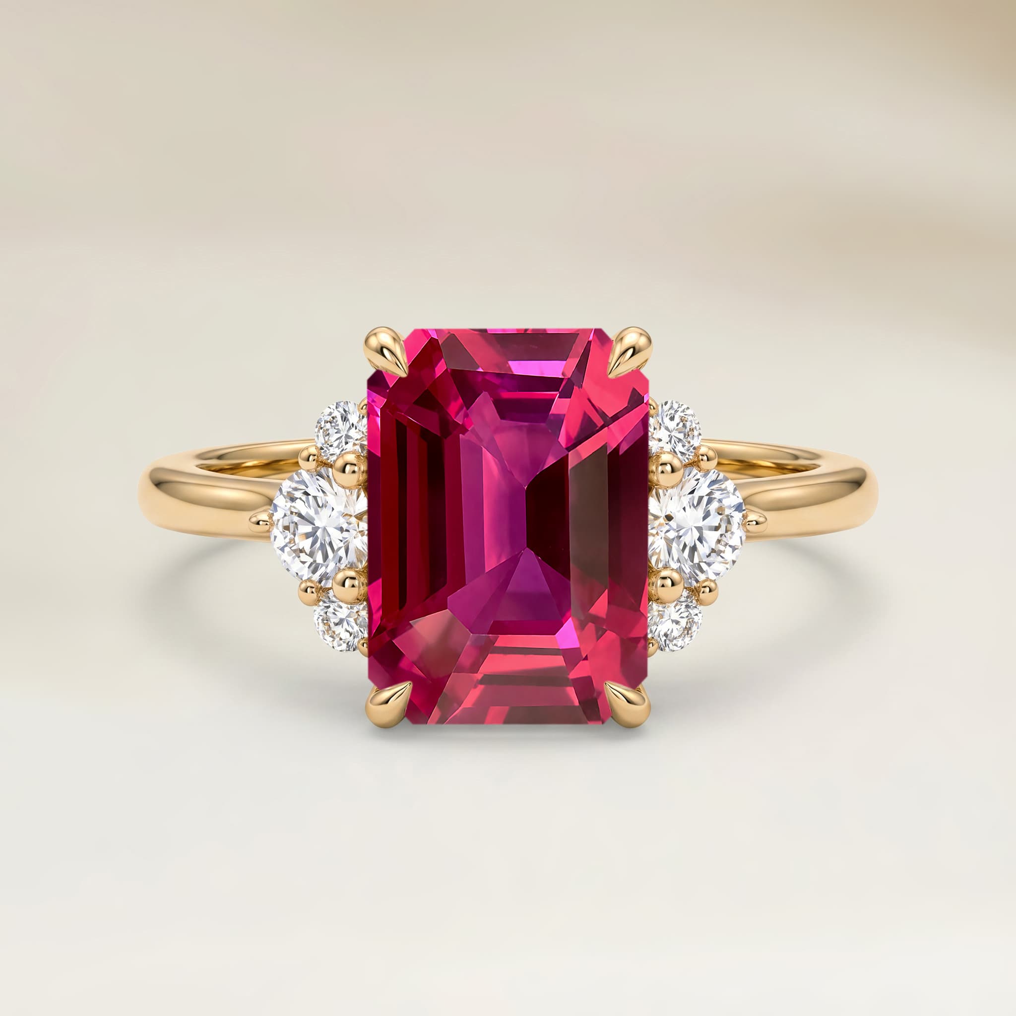 Bague Epaulé Spinelle Rose Rectangle de 2,15ct — Or Jaune 18k - vue principale