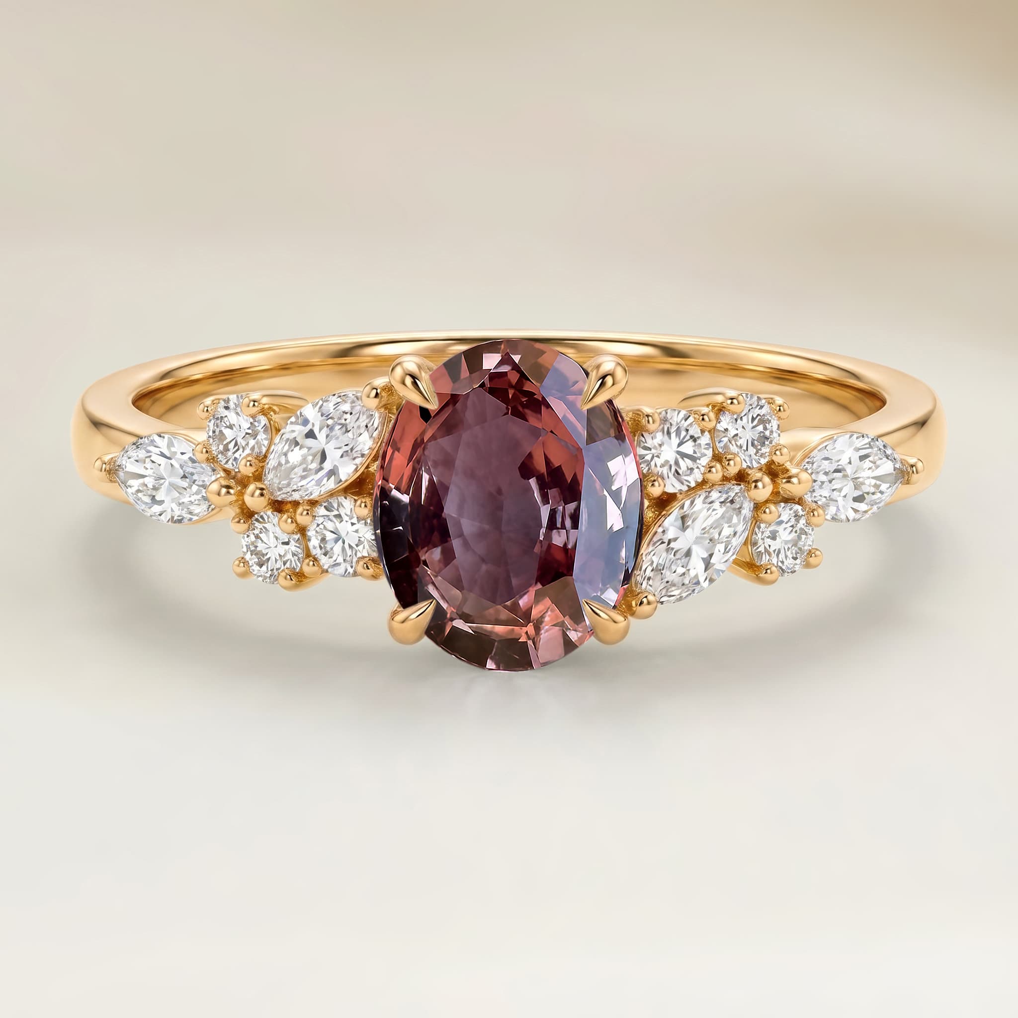 Anel Floral Safira Padparadscha Oval de 1,54ct