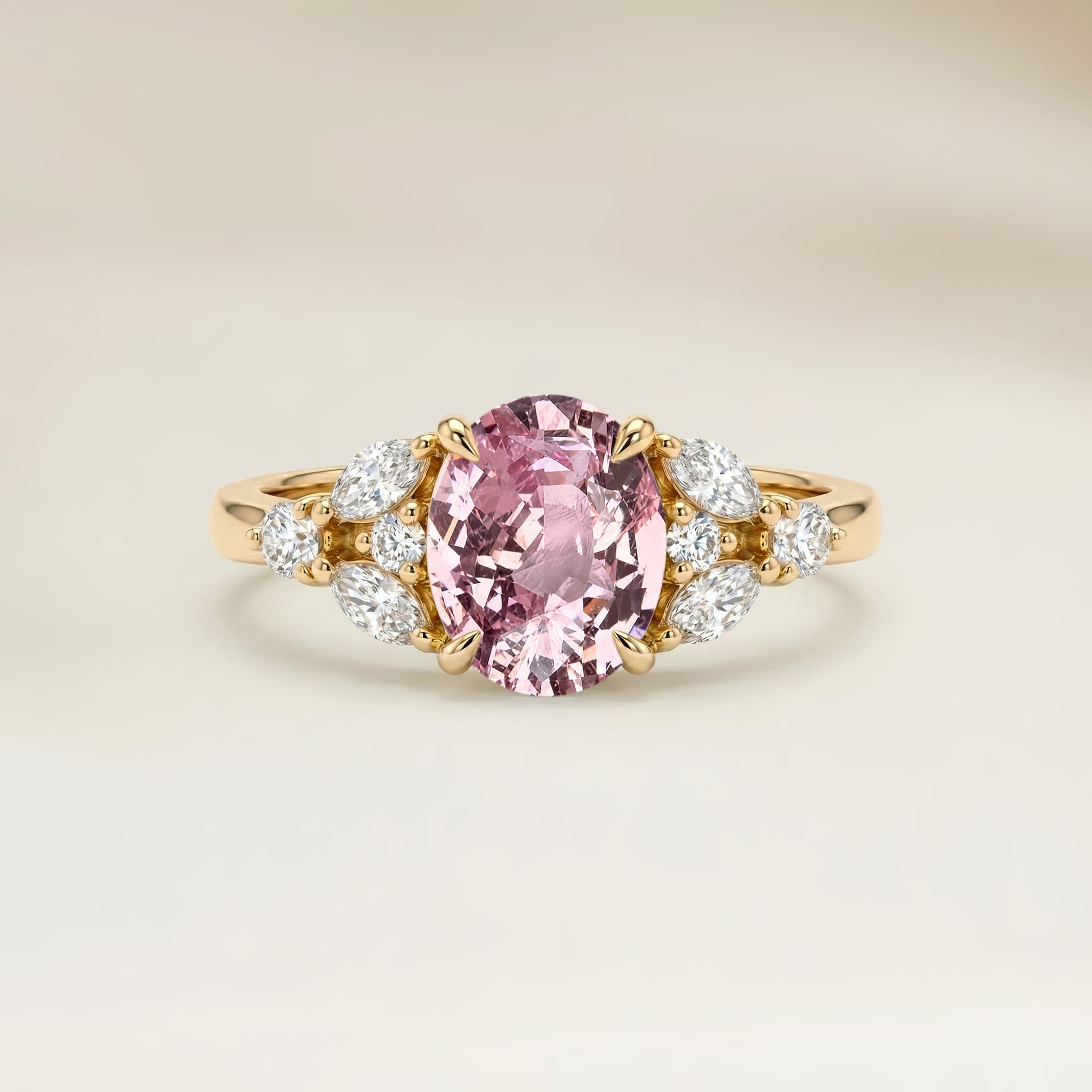 Bague Floral Saphir Padparadscha Ovale de 1,67ct — Or Jaune 18k - vue principale