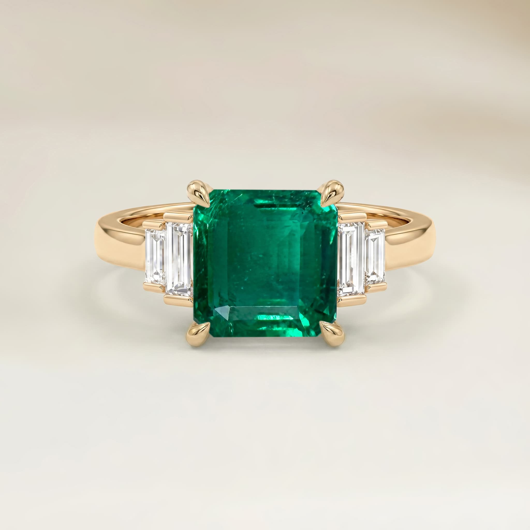 Bague Art Deco Emeraude de Zambie Rectangle de 2,10ct — Or Jaune 18k - vue principale