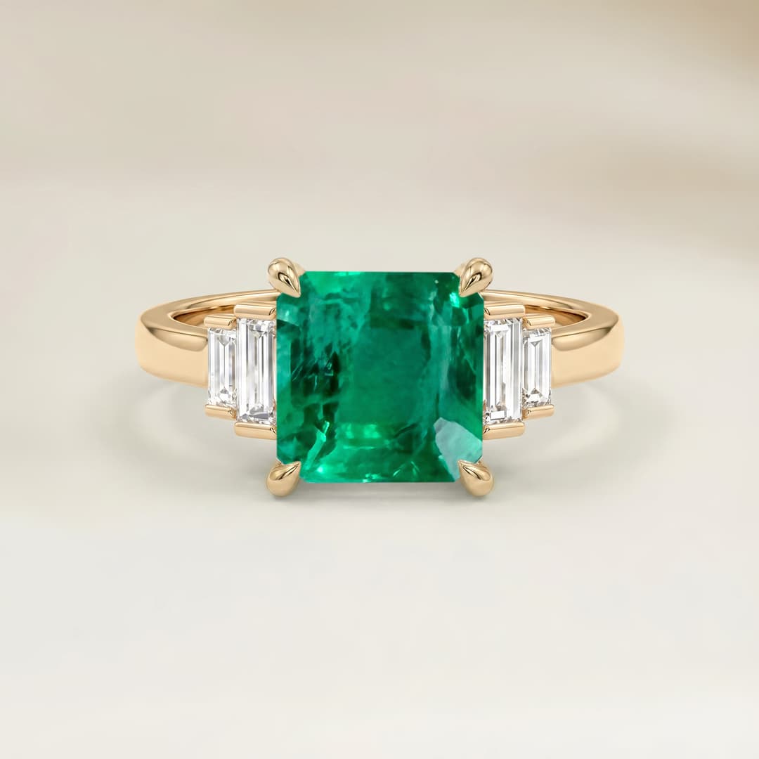 Art Deco Ring set with a 0.51ct Rectangle Zambian Emerald