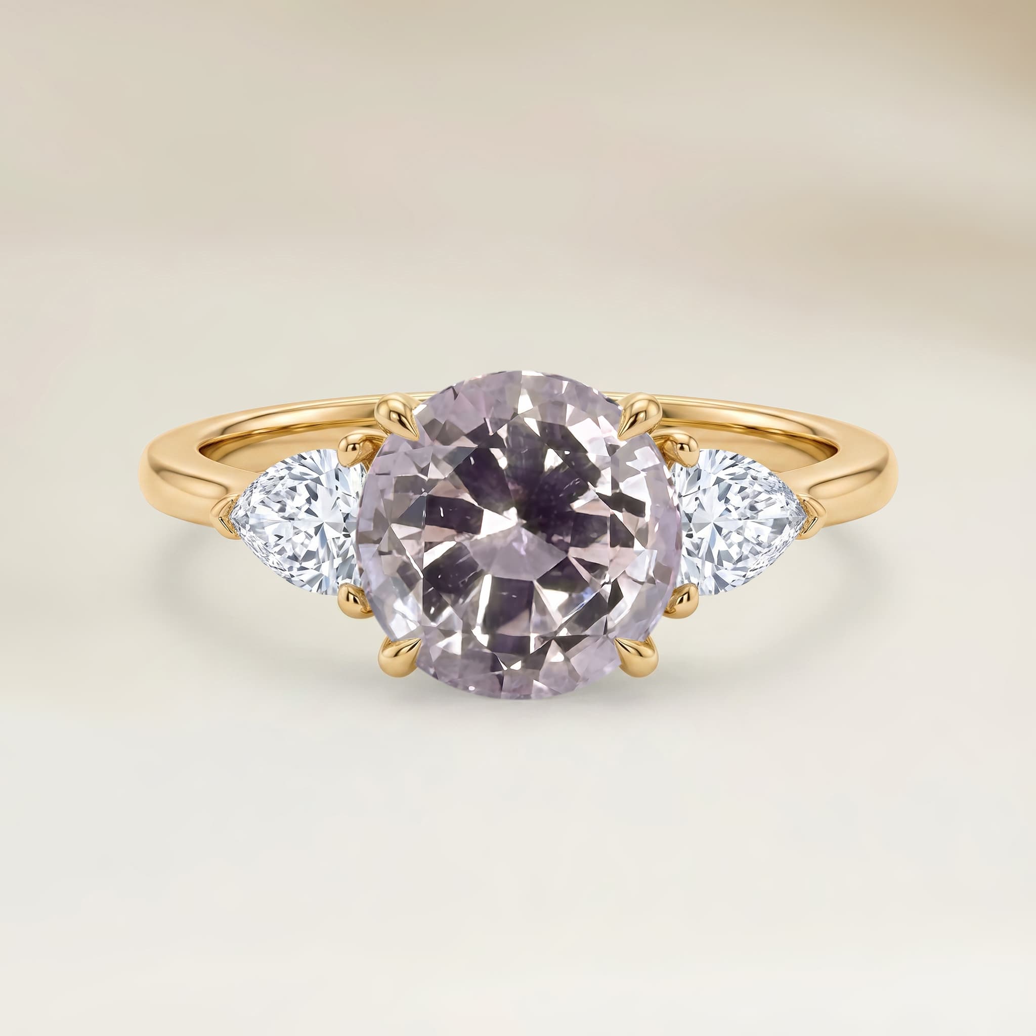 Bague Epaulé Tourmaline Rose Rond de 1,22ct — Or Jaune 18k - vue principale