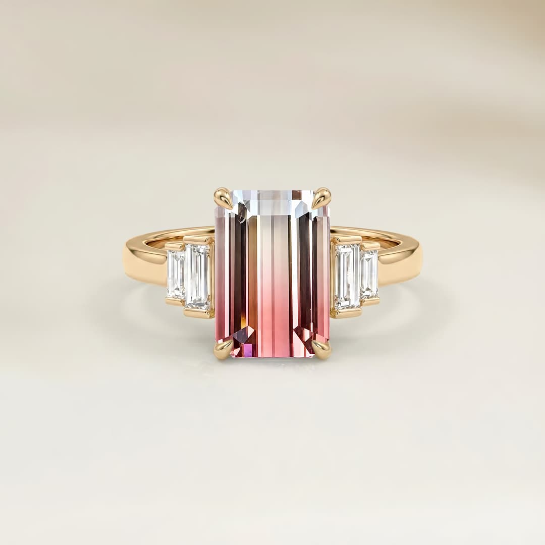 Bague Art Deco Tourmaline Bicolore Rectangle de 3,40ct