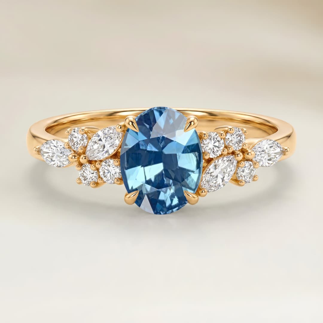 Ring Blüten Blauer Saphir Oval 2,05ct