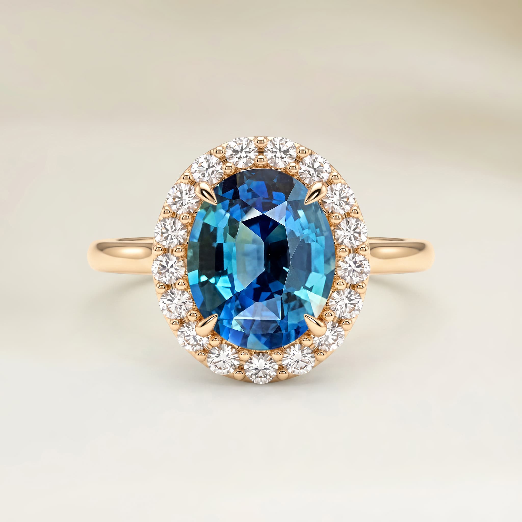 Bague Vintage Saphir Teal Ovale de 2,04ct — Or Jaune 18k - vue principale