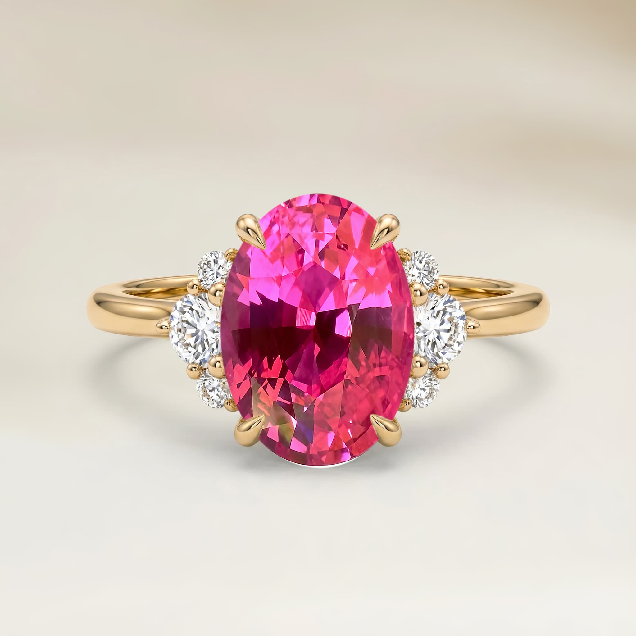 Bague Epaulé Spinelle Rose Ovale de 2,07ct