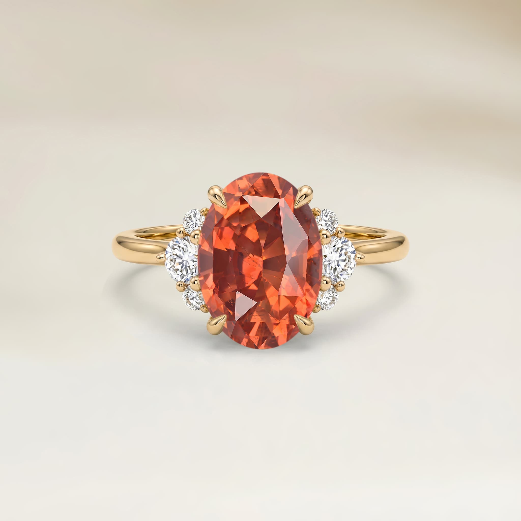Bague Epaulé Saphir Orange Ovale de 1,60ct — Or Jaune 18k - vue principale