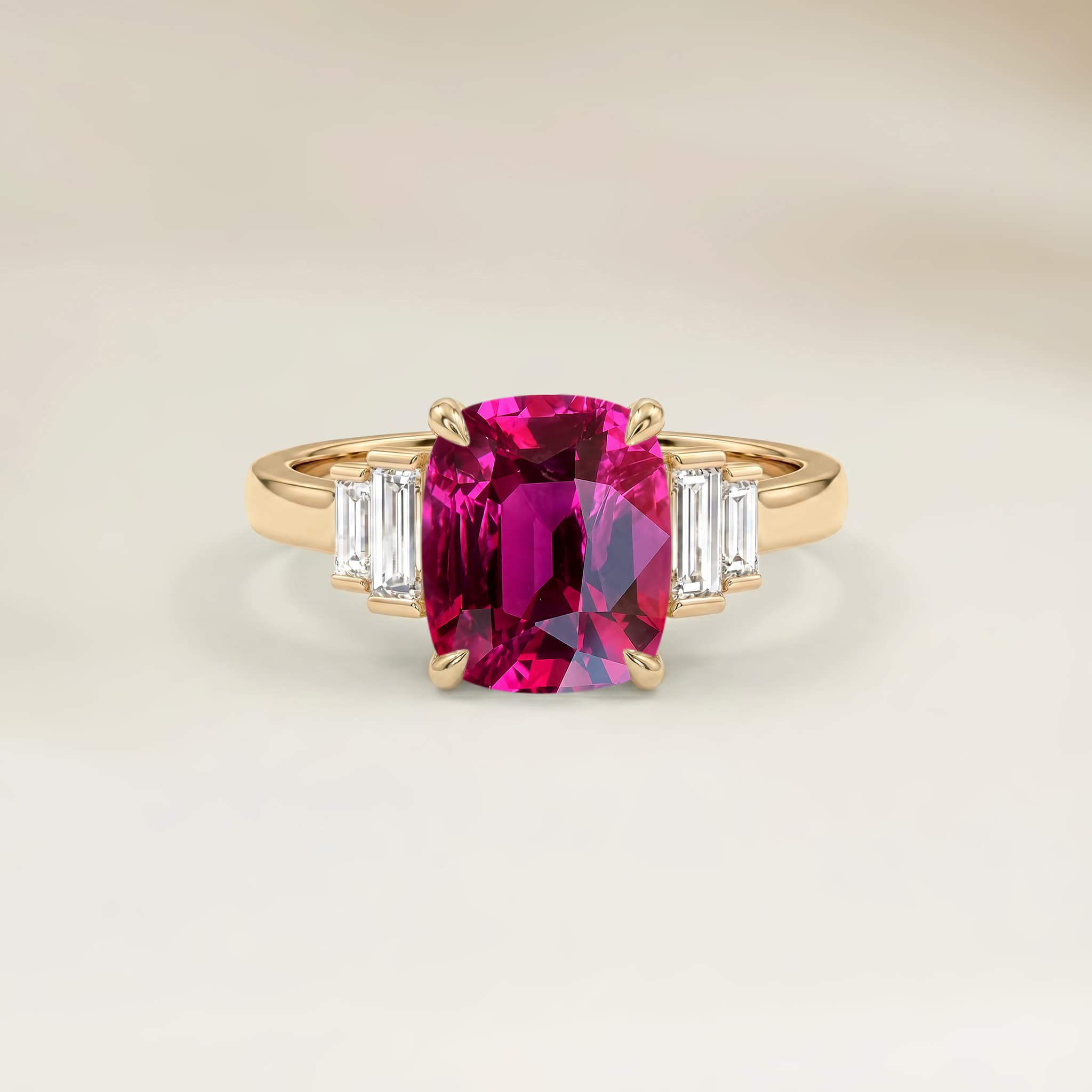 Bague Art Deco Spinelle Rose Coussin de 2,65ct — Or Jaune 18k - vue principale