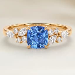 Anel Floral Safira Azul Cushion de 2,71ct