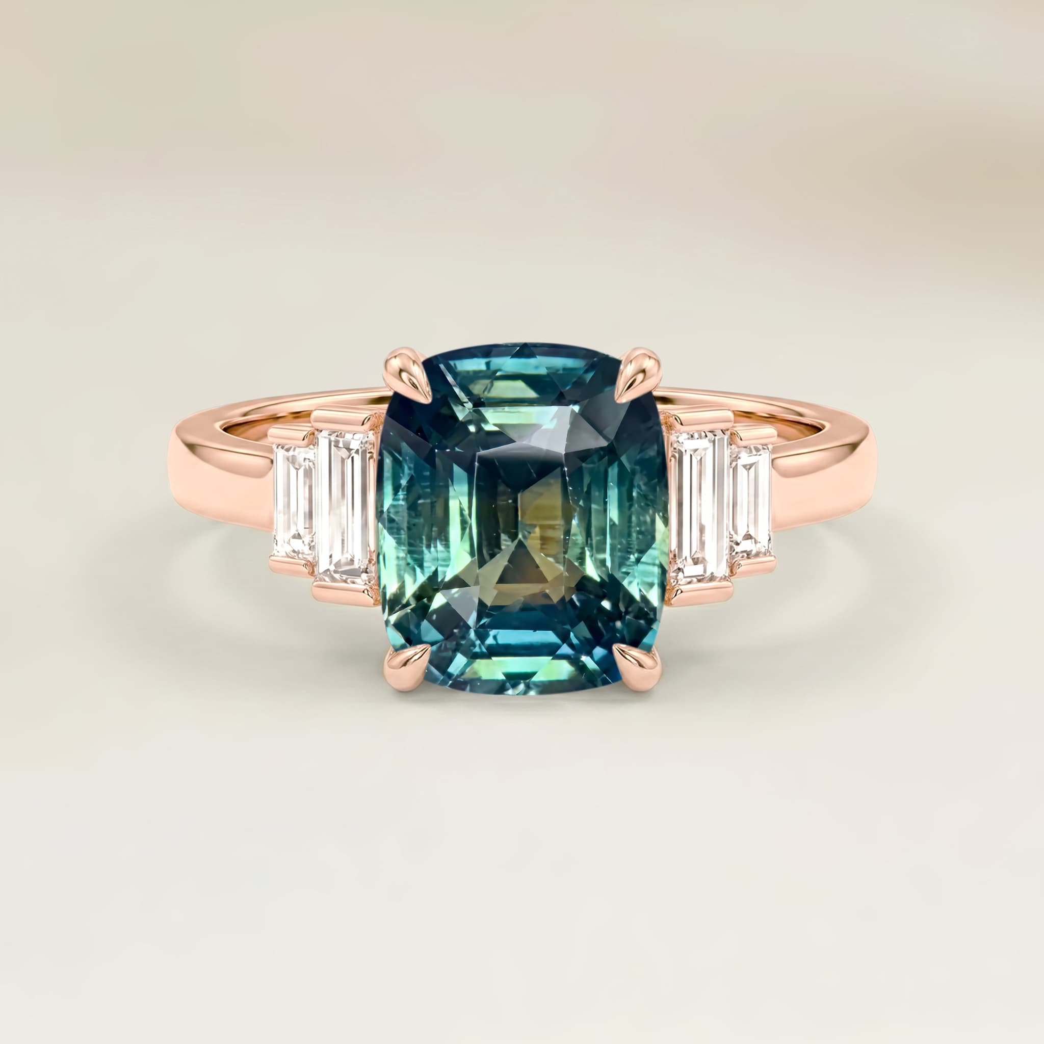 Bague Art Deco Saphir Bicolore Coussin de 2,07ct — Or Jaune 18k - vue principale