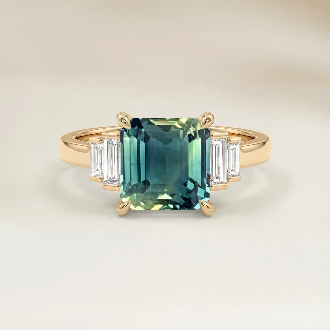 Anillo Art Déco Zafiro Bicolor Rectángulo de 1,12ct