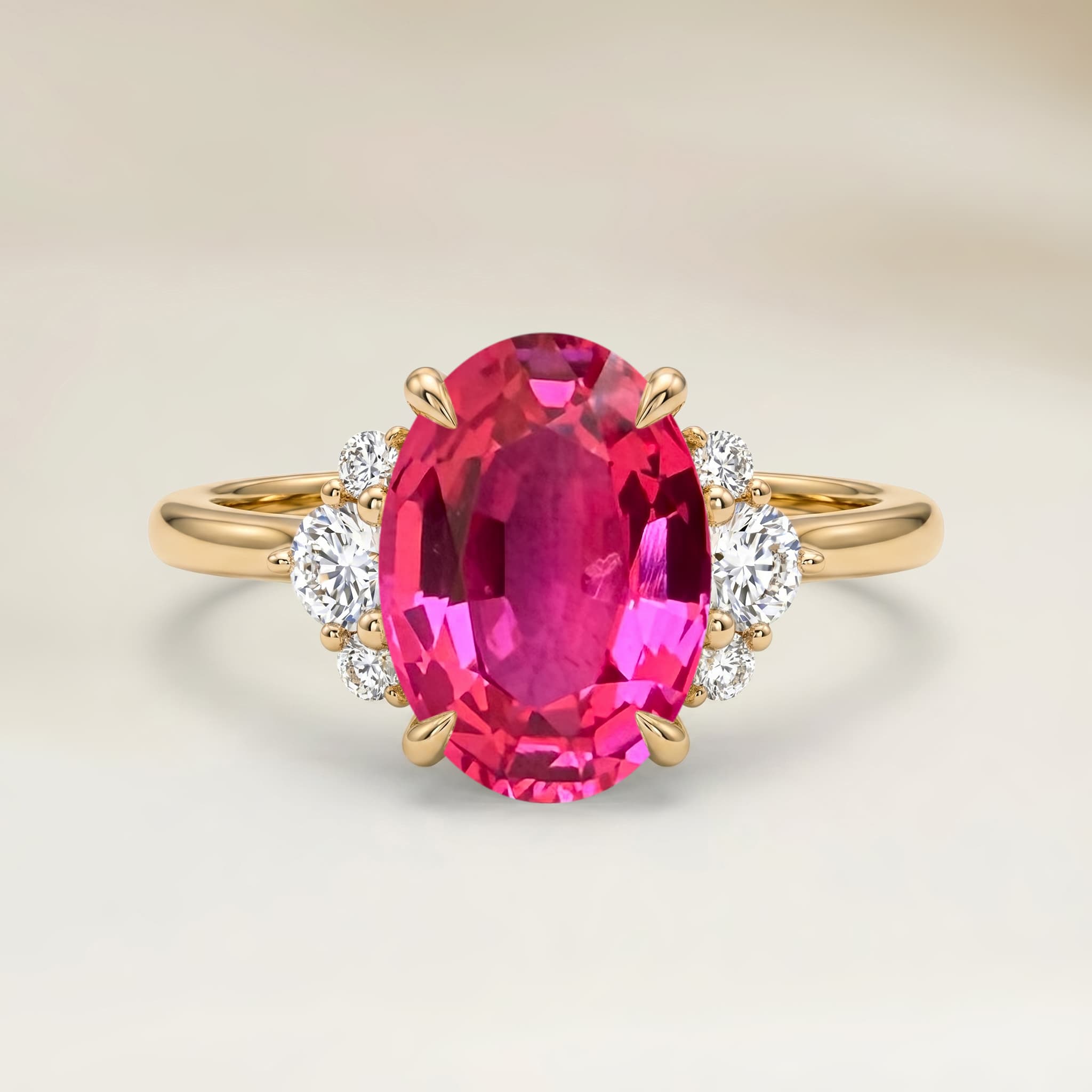 Bague Epaulé Spinelle Rose Ovale de 2,12ct — Or Jaune 18k - vue principale