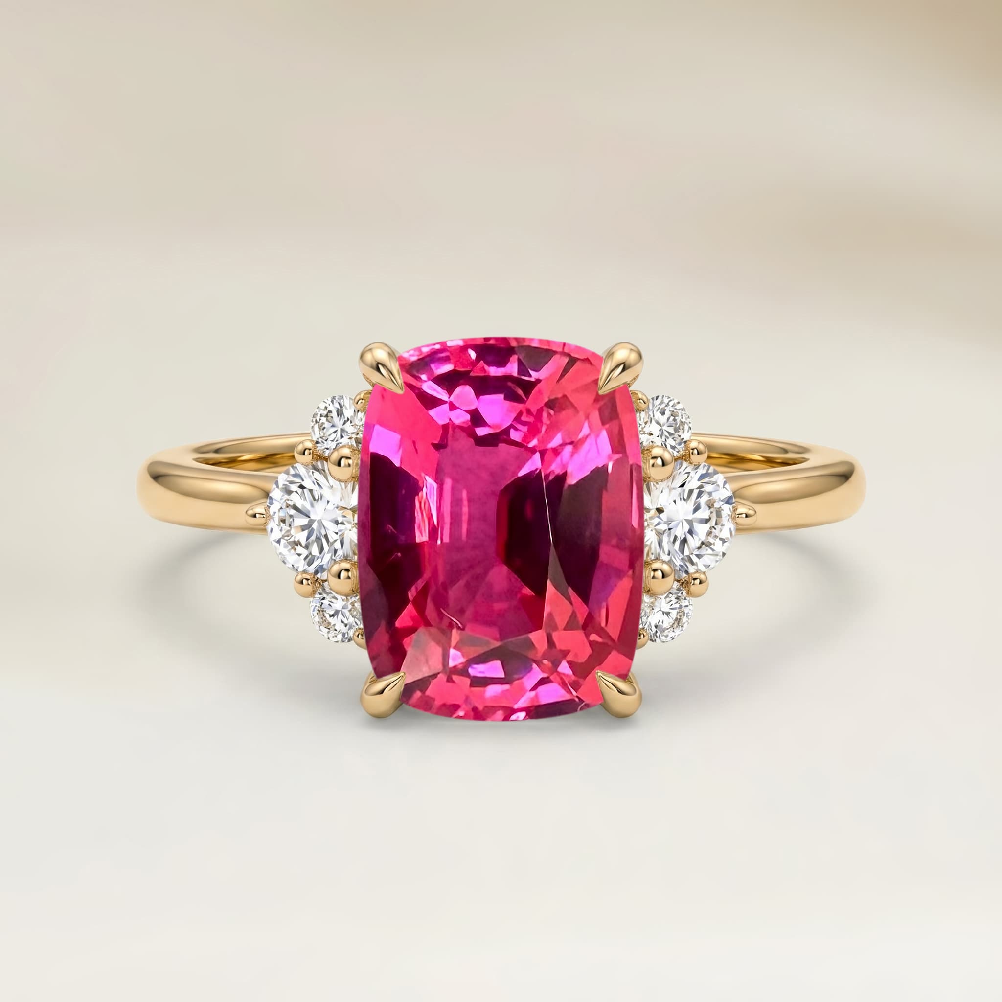 Bague Epaulé Spinelle Rose Coussin de 2,03ct — Or Jaune 18k - vue principale