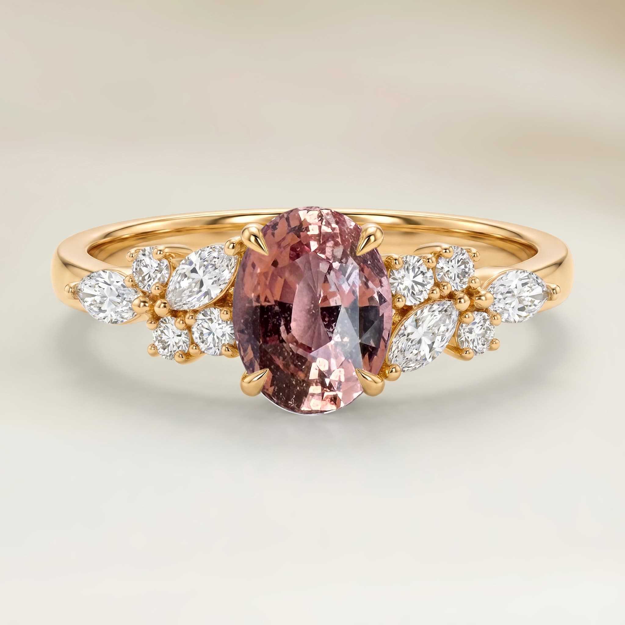 Anel Floral Safira Padparadscha Oval de 1,54ct