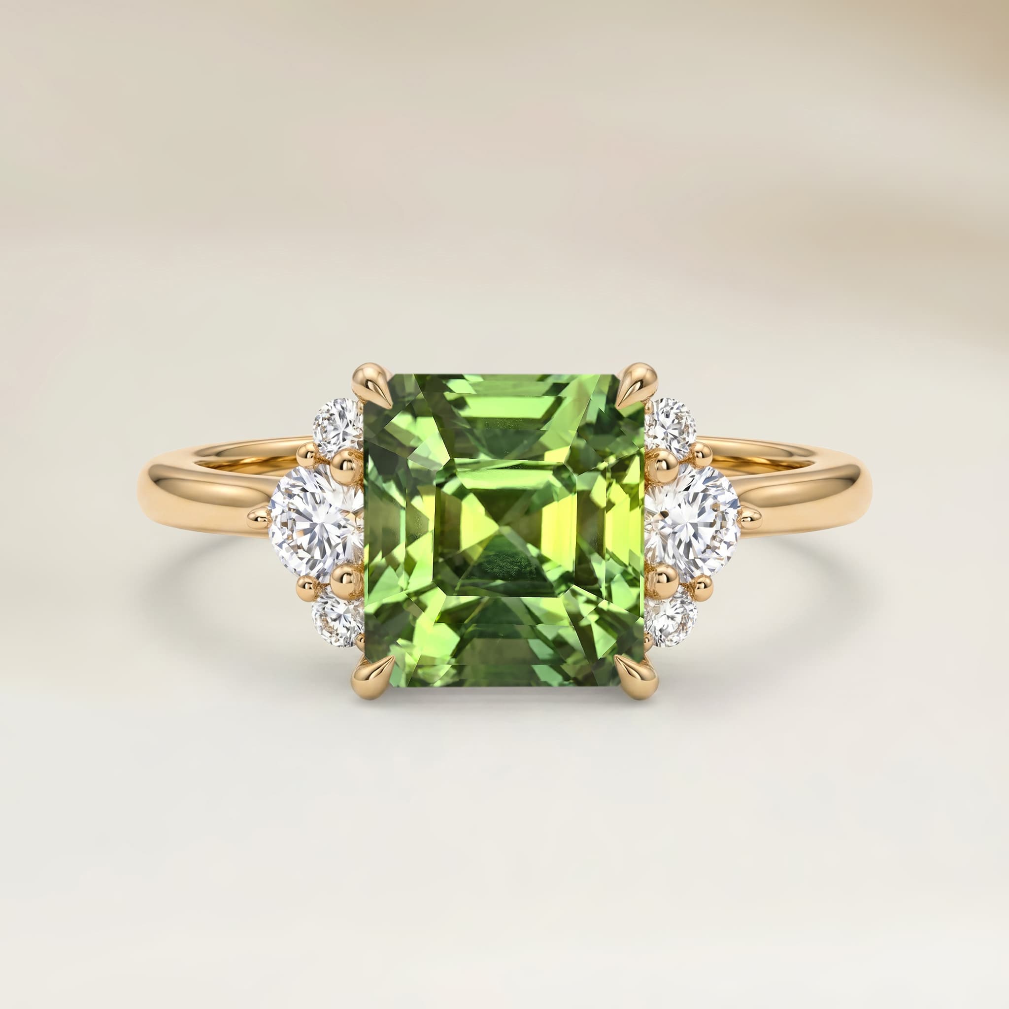 Bague Epaulé Saphir Vert Rectangle de 2,56ct — Or Jaune 18k - vue principale