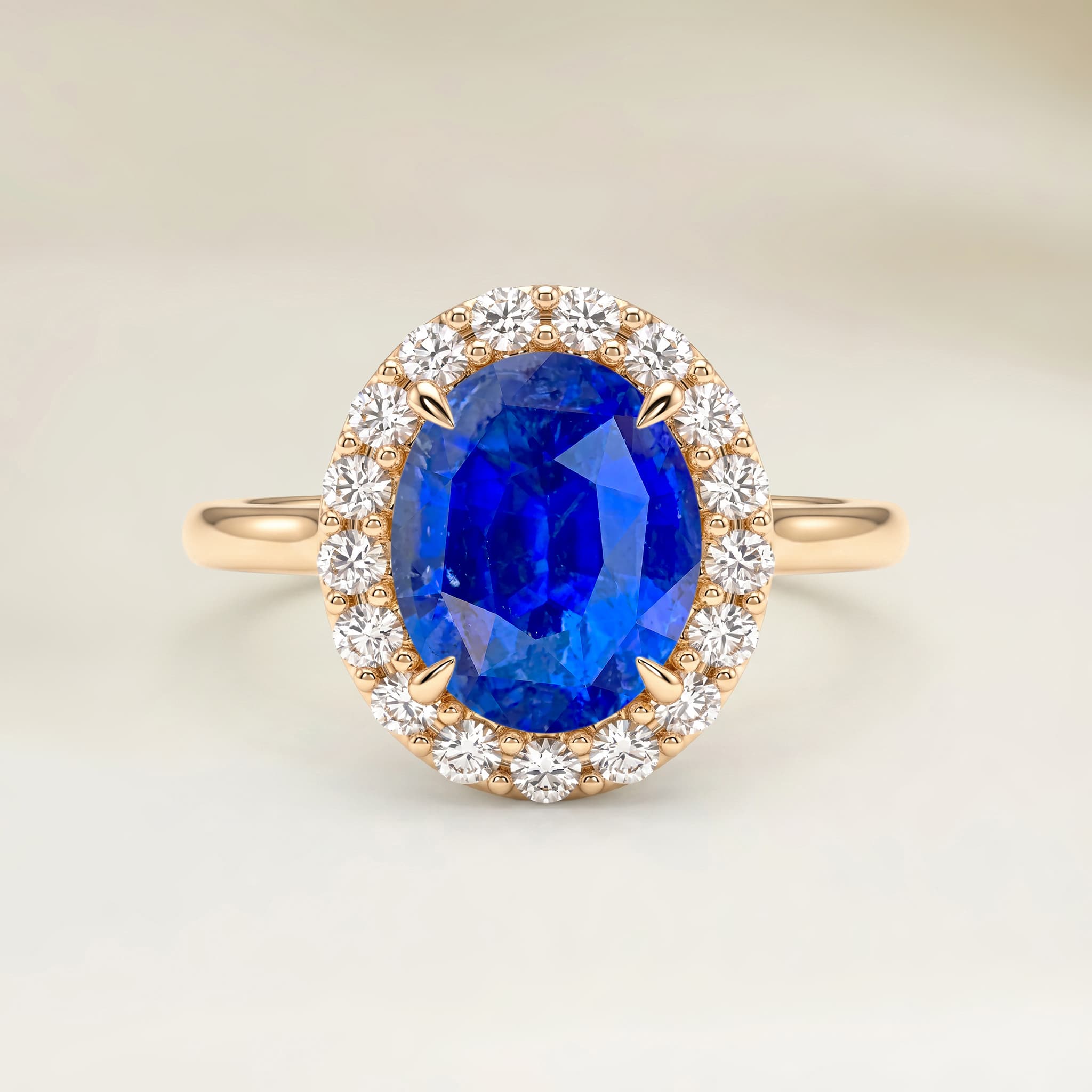 Bague Vintage Saphir Bleu Ovale de 3,07ct — Or Jaune 18k - vue principale