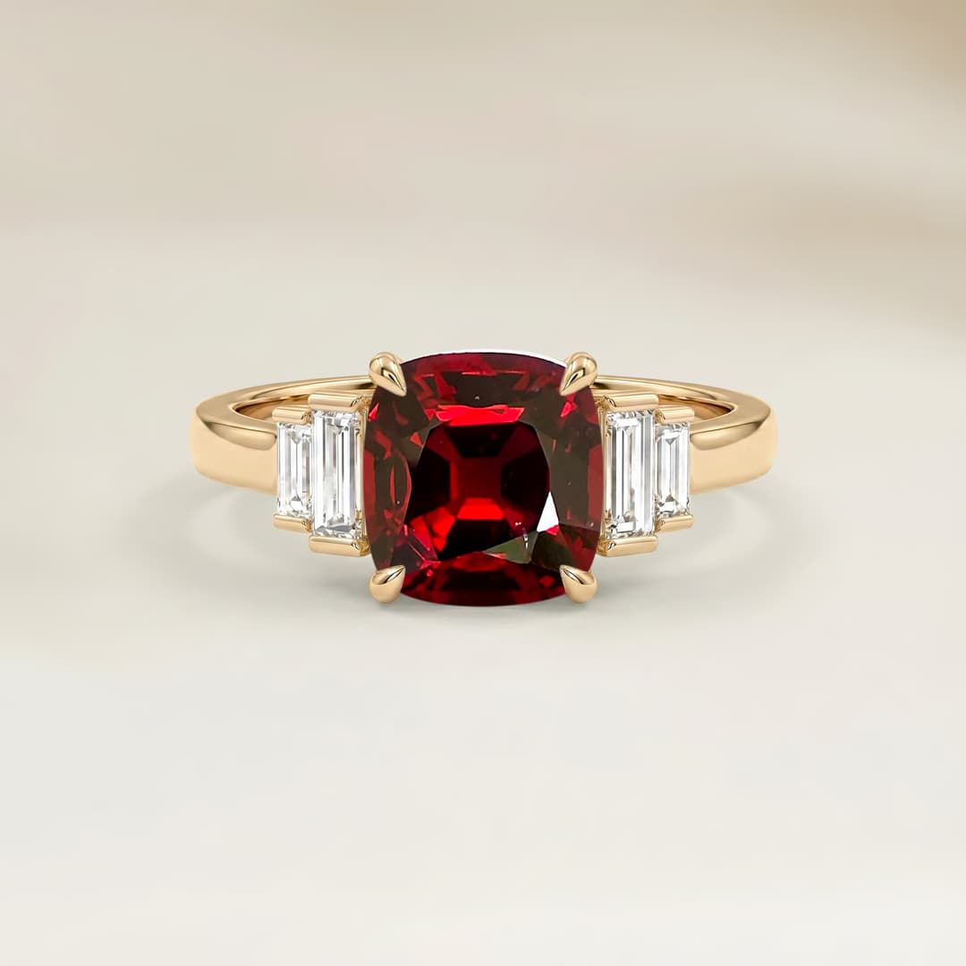 Bague Art Deco Spinelle Rouge Coussin de 2,39ct
